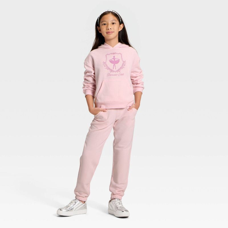slide 4 of 4, Girls' Ballerina Fleece Hooded Pullover Sweatshirt - Cat & Jack™ Light Pink XL, 1 ct