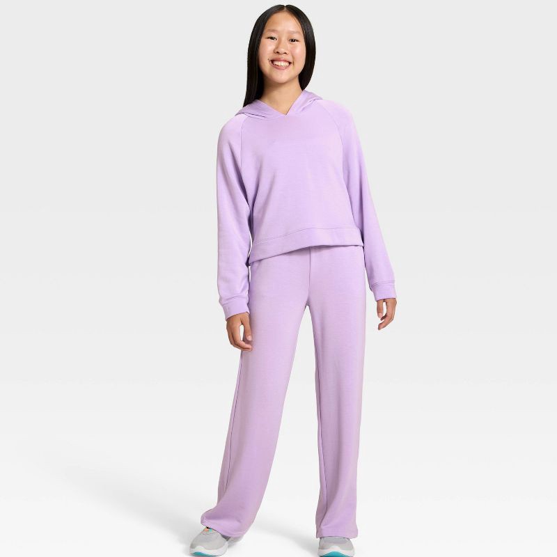 slide 3 of 3, Girls' Modal Pullover Hoodie - All In Motion™ Lilac Purple M, 1 ct