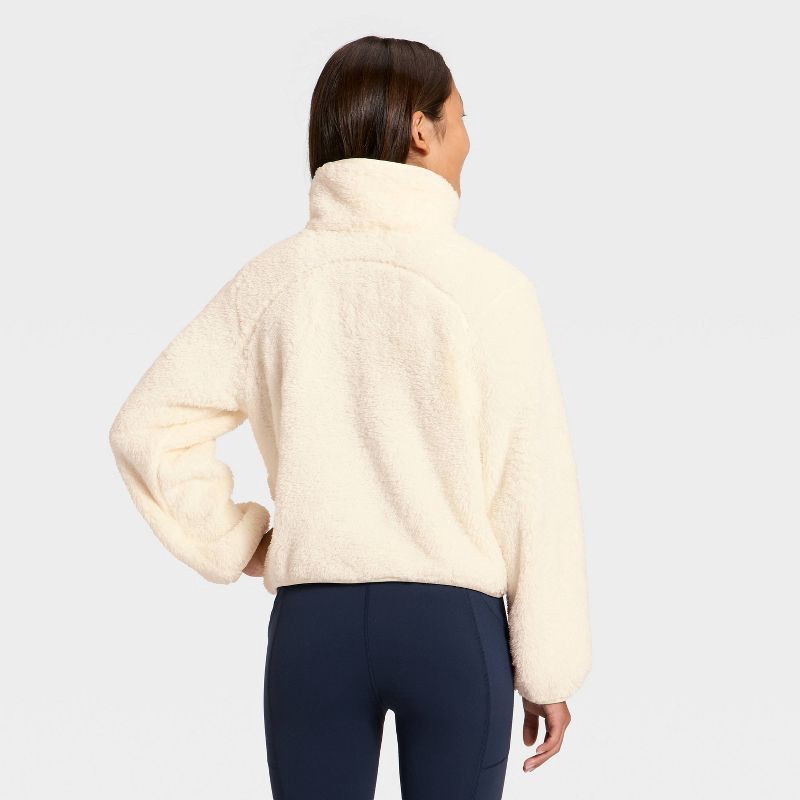 slide 2 of 3, Girls' High Pile 1/2 Zip Pullover - All In Motion™ Cream M, 1 ct