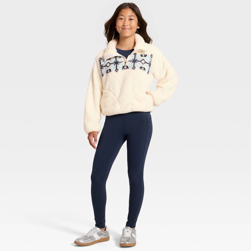 slide 3 of 3, Girls' High Pile 1/2 Zip Pullover - All In Motion™ Cream XL, 1 ct