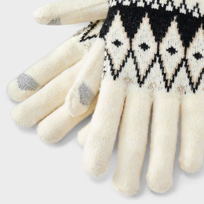 slide 3 of 5, Fair Isle Pattern Beanie & Gloves 2pc Set - Universal Thread™ White, 2 ct