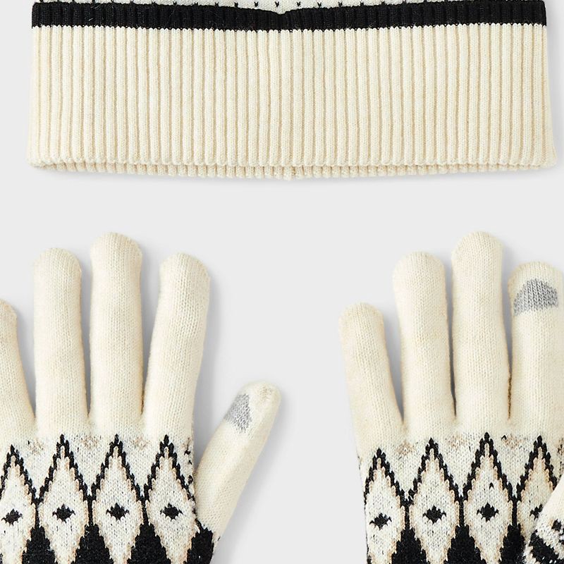 slide 5 of 5, Fair Isle Pattern Beanie & Gloves 2pc Set - Universal Thread™ White, 2 ct
