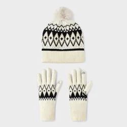 Fair Isle Pattern Beanie & Gloves 2pc Set - Universal Thread™ White