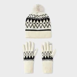 Fair Isle Pattern Beanie & Gloves 2pc Set - Universal Thread™ White