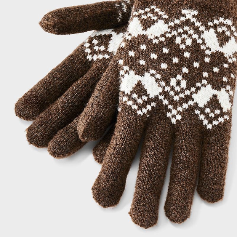 slide 3 of 5, Fair Isle Pattern Beanie & Gloves 2pc Set - Universal Thread™ Brown, 2 ct