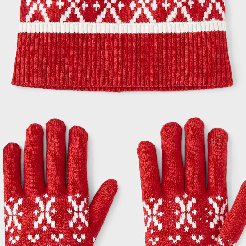 slide 5 of 5, Fair Isle Pattern Beanie & Gloves 2pc Set - Universal Thread™ Red, 2 ct