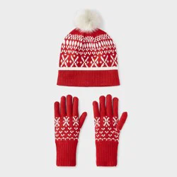Fair Isle Pattern Beanie & Gloves 2pc Set - Universal Thread™ Red