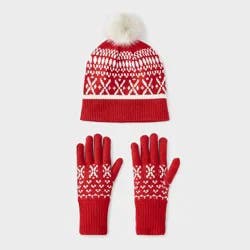 Fair Isle Pattern Beanie & Gloves 2pc Set - Universal Thread™ Red