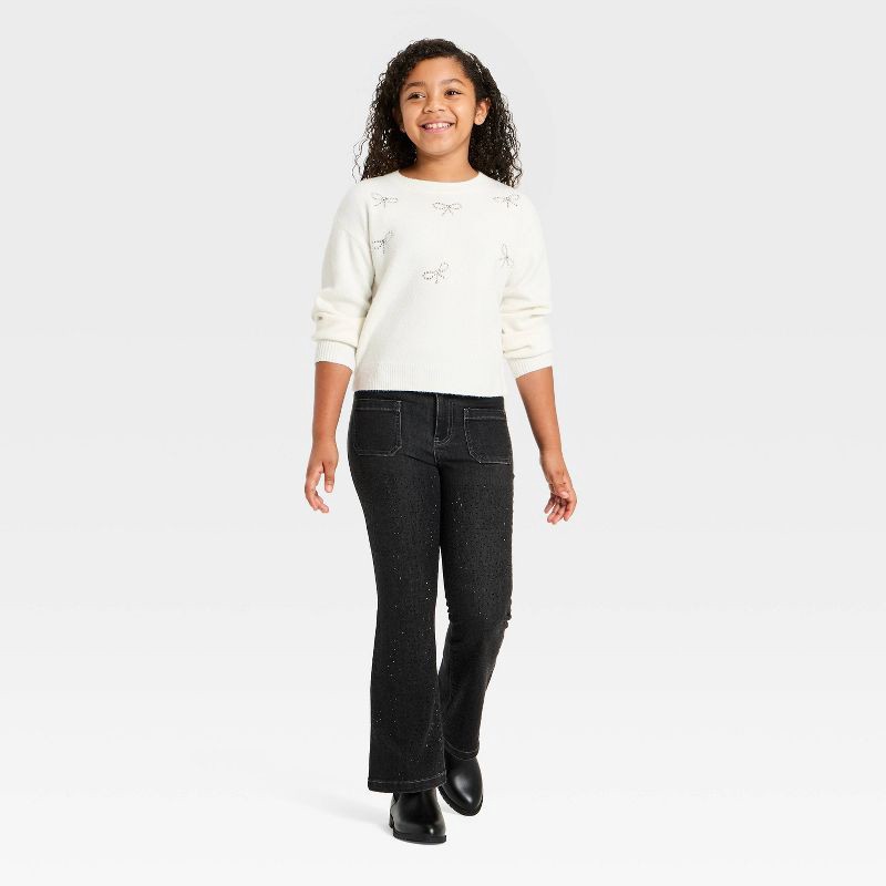 slide 3 of 4, Girls' Rhinestone Flare Jeans - Cat & Jack™ Black Wash 14, 1 ct