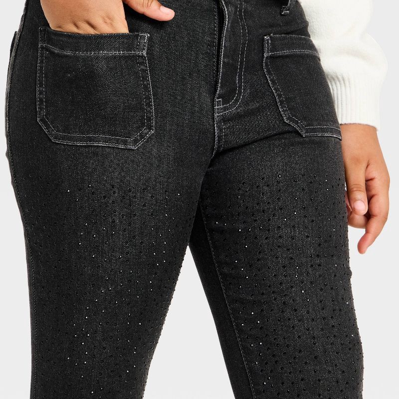 slide 4 of 4, Girls' Rhinestone Flare Jeans - Cat & Jack™ Black Wash 14, 1 ct