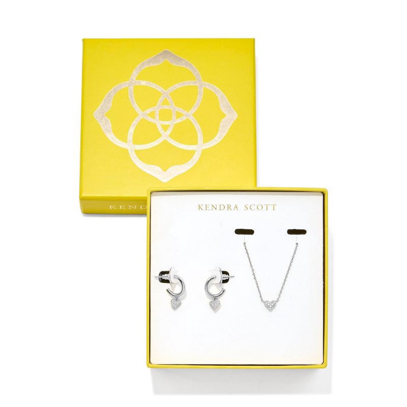slide 1 of 1, Kendra Scott Anna Pave Pendant Necklace and Huggie Earring Set 2pc - Silver, 2 ct