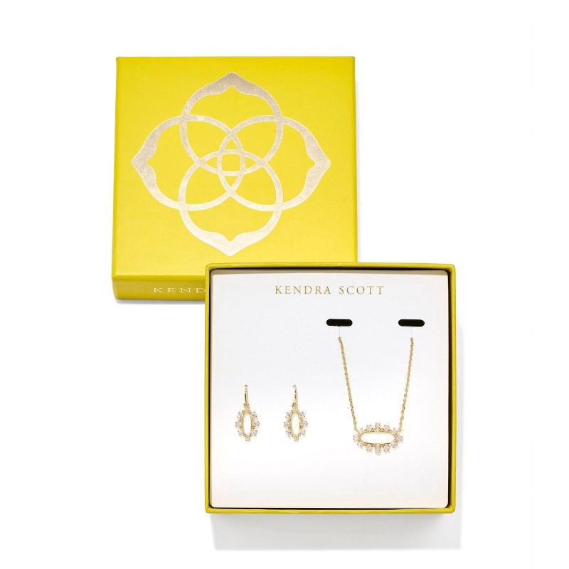 slide 1 of 1, Kendra Scott Crystal Framed Eva Pendant and Emma Huggie Earring Set 2pc - Gold, 2 ct