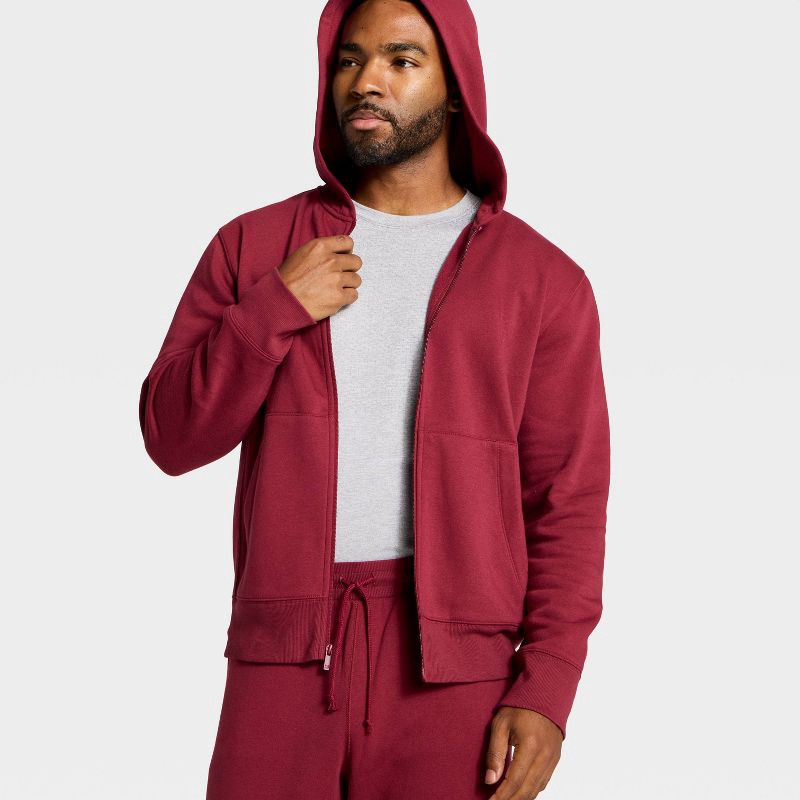 slide 3 of 3, Men's Active Comfort Cotton Fleece Full Zip Hooded Sweatshirt - All In Motion™ Wine Red M, 1 ct