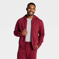 Men's Active Comfort Cotton Fleece Full Zip Hooded Sweatshirt - All In Motion™ Wine Red L