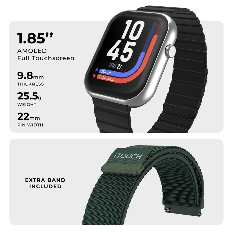 slide 3 of 12, iTouch Air 5 Silver Case with 1 magnetic and 1 nylon strap Smartwatch Set, 1 ct