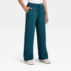 Girls' Airy Sleek Ribbed Pants - All In Motion™ Dark Teal Blue M