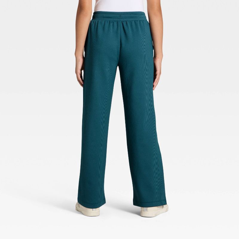 slide 2 of 3, Girls' Airy Sleek Ribbed Pants - All In Motion™ Dark Teal Blue L, 1 ct