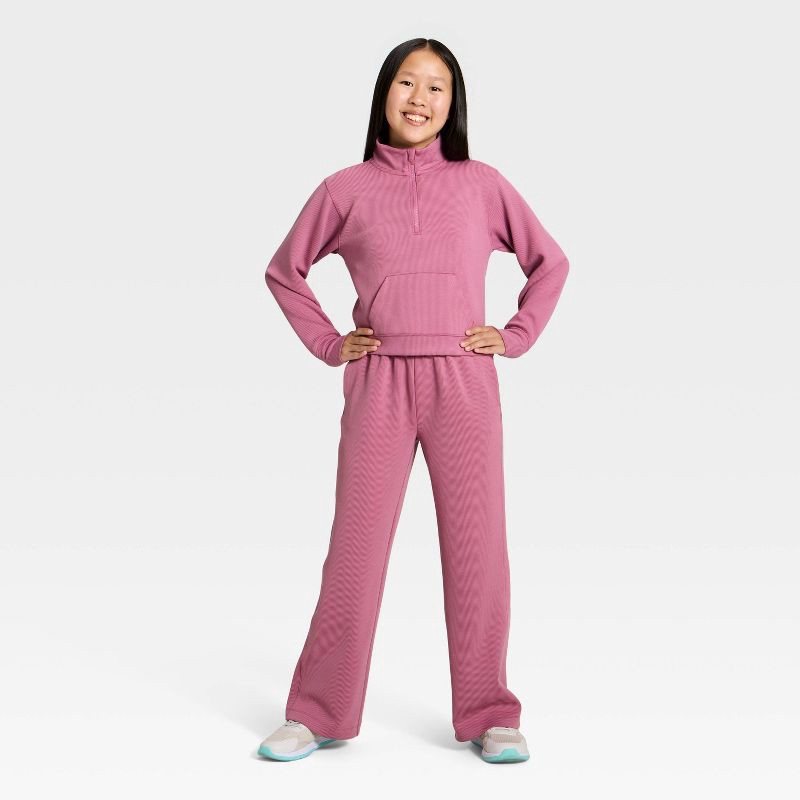 slide 3 of 3, Girls' Airy Sleek Ribbed Pants - All In Motion™ Dark Mauve L, 1 ct