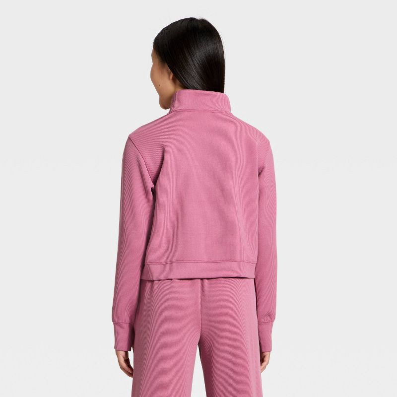 slide 2 of 3, Girls' Airy Sleek Ribbed Half Zip Pullover - All In Motion™ Dark Mauve S, 1 ct