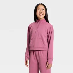 Girls' Airy Sleek Ribbed Half Zip Pullover - All In Motion™ Dark Mauve S