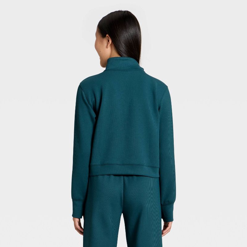 slide 2 of 3, Girls' Airy Sleek Ribbed Half Zip Pullover - All In Motion™ Dark Teal Blue XS, 1 ct