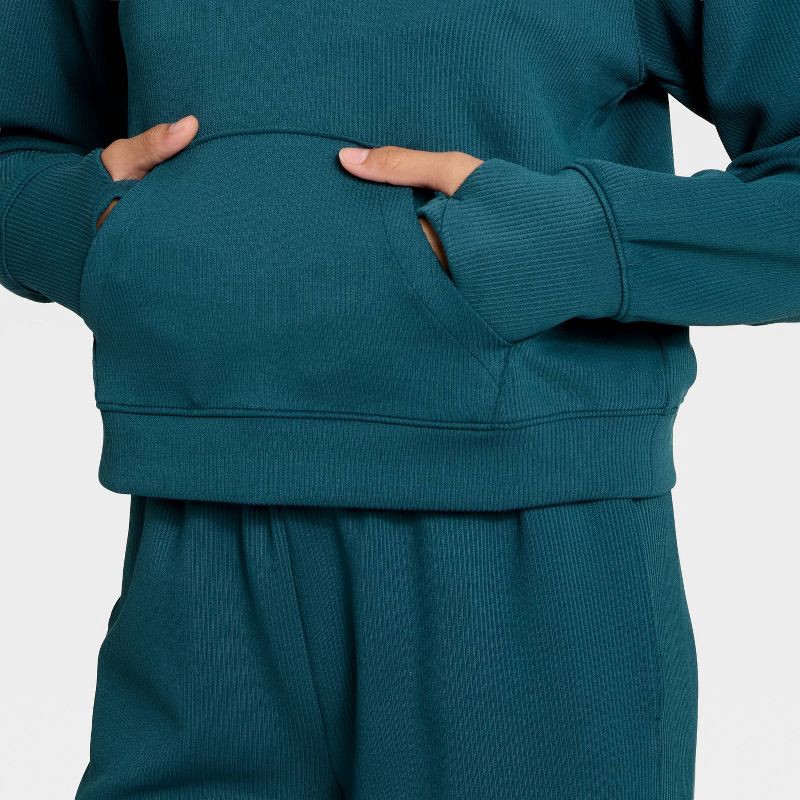 slide 3 of 3, Girls' Airy Sleek Ribbed Half Zip Pullover - All In Motion™ Dark Teal Blue XS, 1 ct