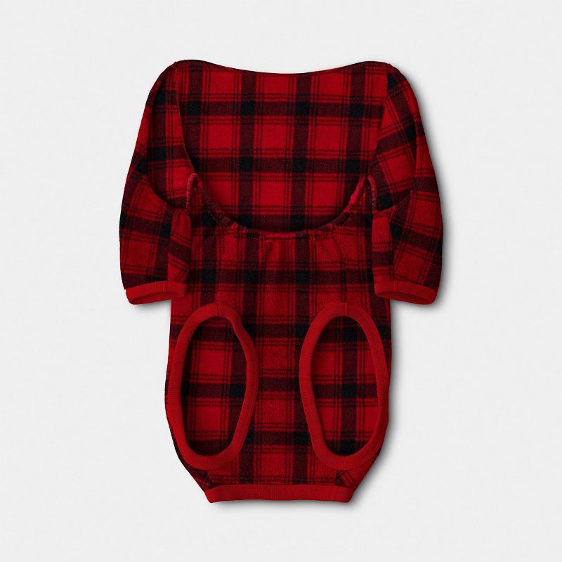 slide 2 of 3, Plaid Brushed Fleece Dog Pajamas - Wondershop™ Red/Black L, 1 ct