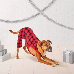 Plaid Brushed Fleece Dog Pajamas - Wondershop™ Red/Black L