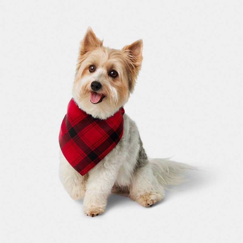 slide 1 of 3, Plaid Dog Bandana - Wondershop™ Red/Black One Size Fits Most, 1 ct