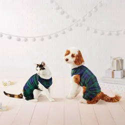 Brushed Fleece Plaid Dog and Cat Pajamas - Wondershop™ Black and Green XS