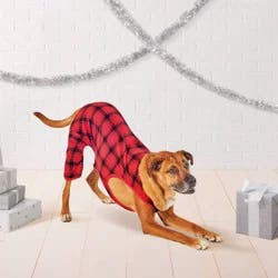 Plaid Brushed Fleece Dog Pajamas - Wondershop™ Red/Black XL
