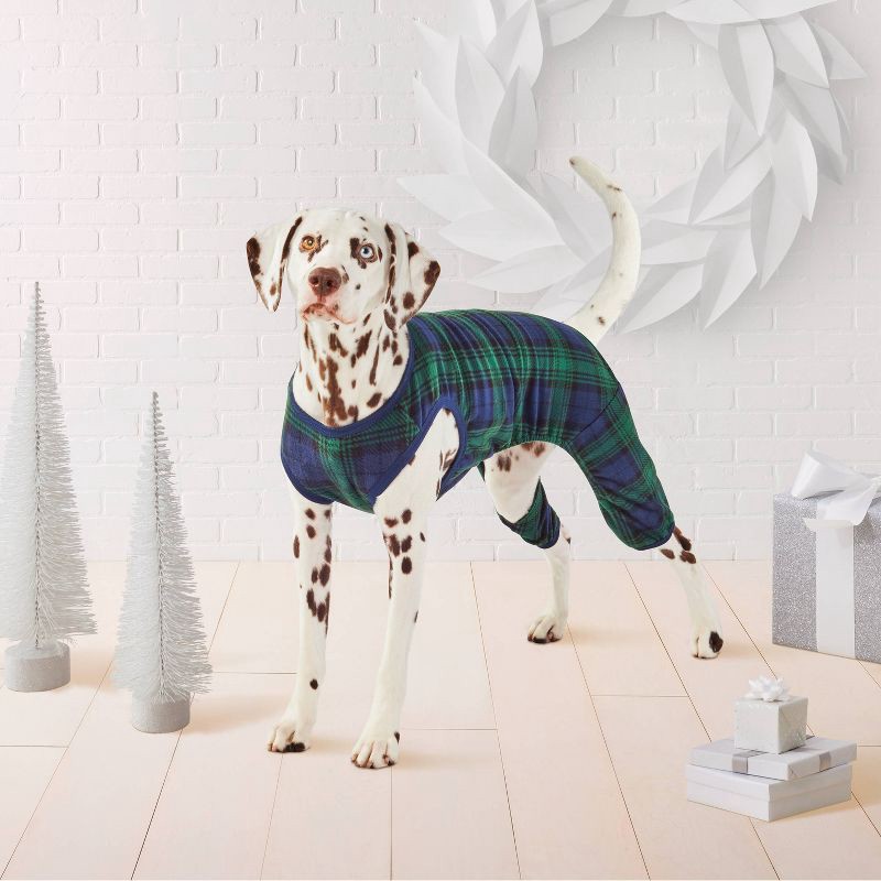 slide 1 of 3, Brushed Fleece Plaid Dog Pajamas - Wondershop™ Black and Green XL, 1 ct