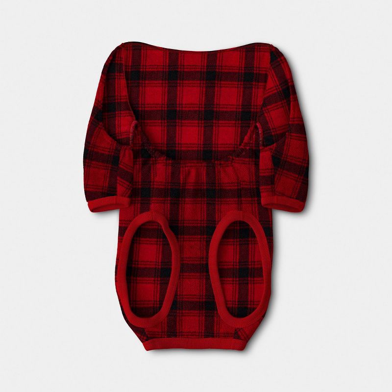 slide 2 of 3, Plaid Brushed Fleece Dog Pajamas - Wondershop™ Red/Black M, 1 ct