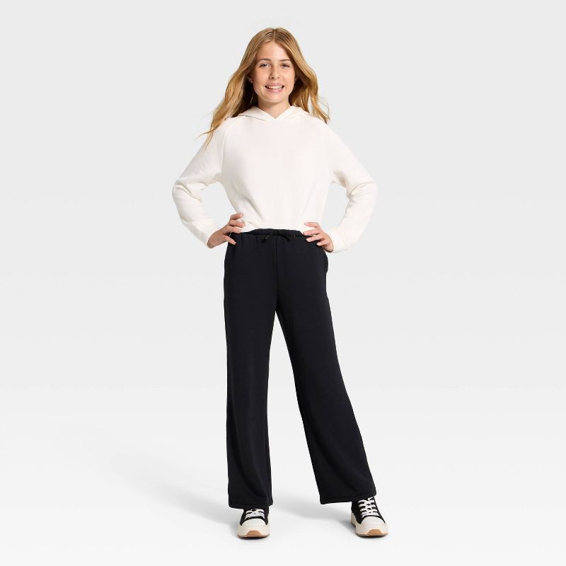 slide 3 of 3, Girls' Modal Wide Leg Pants - All In Motion™ Black S, 1 ct