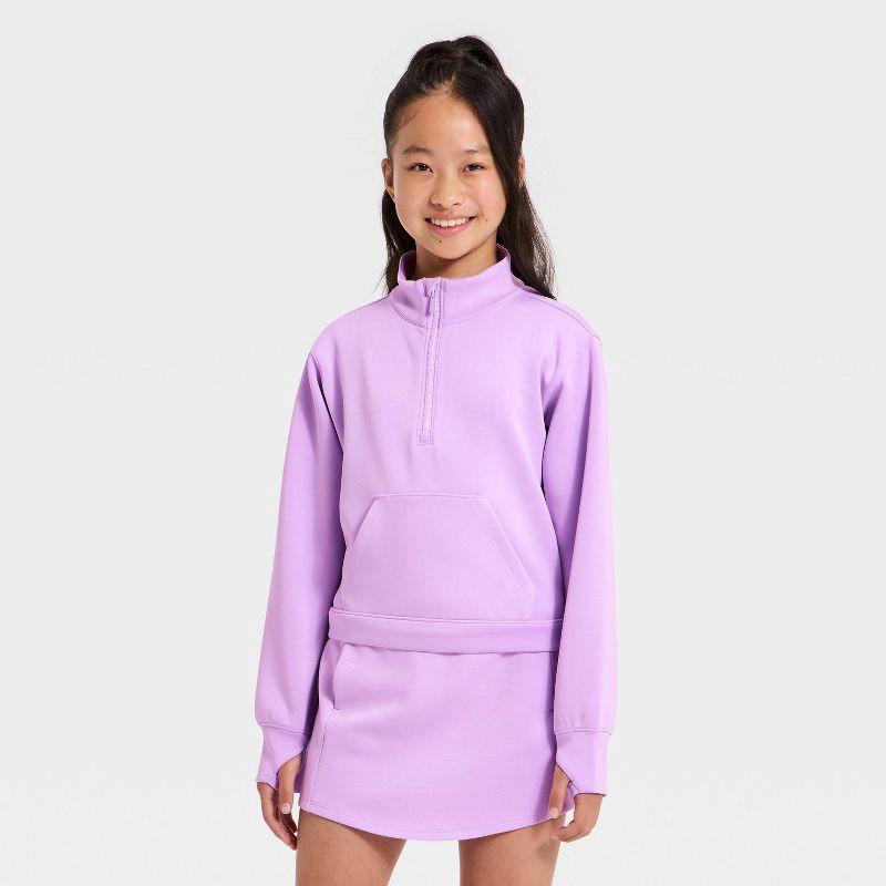 slide 1 of 3, Girls' Airy Sleek Piped 1/2 Zip Pullover Sweatshirt - All In Motion™ Lilac Purple M, 1 ct