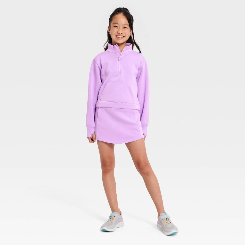 slide 3 of 3, Girls' Airy Sleek Piped 1/2 Zip Pullover Sweatshirt - All In Motion™ Lilac Purple XL, 1 ct