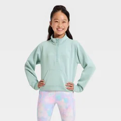 Girls' Airy Sleek Piped 1/2 Zip Pullover Sweatshirt - All In Motion™ Light Mint Green M