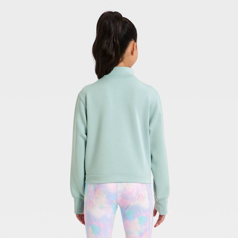 slide 2 of 3, Girls' Airy Sleek Piped 1/2 Zip Pullover Sweatshirt - All In Motion™ Light Mint Green L, 1 ct
