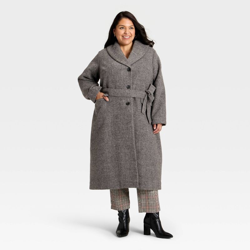 slide 1 of 3, Women's Belted Coat - Ava & Viv™ Dark Gray 3X, 1 ct