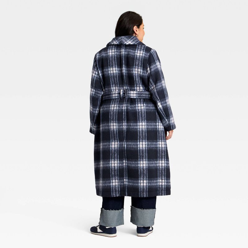 slide 2 of 3, Women's Belted Coat - Ava & Viv™ Navy Blue Plaid 2X, 1 ct
