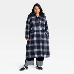 Women's Belted Coat - Ava & Viv™ Navy Blue Plaid 2X