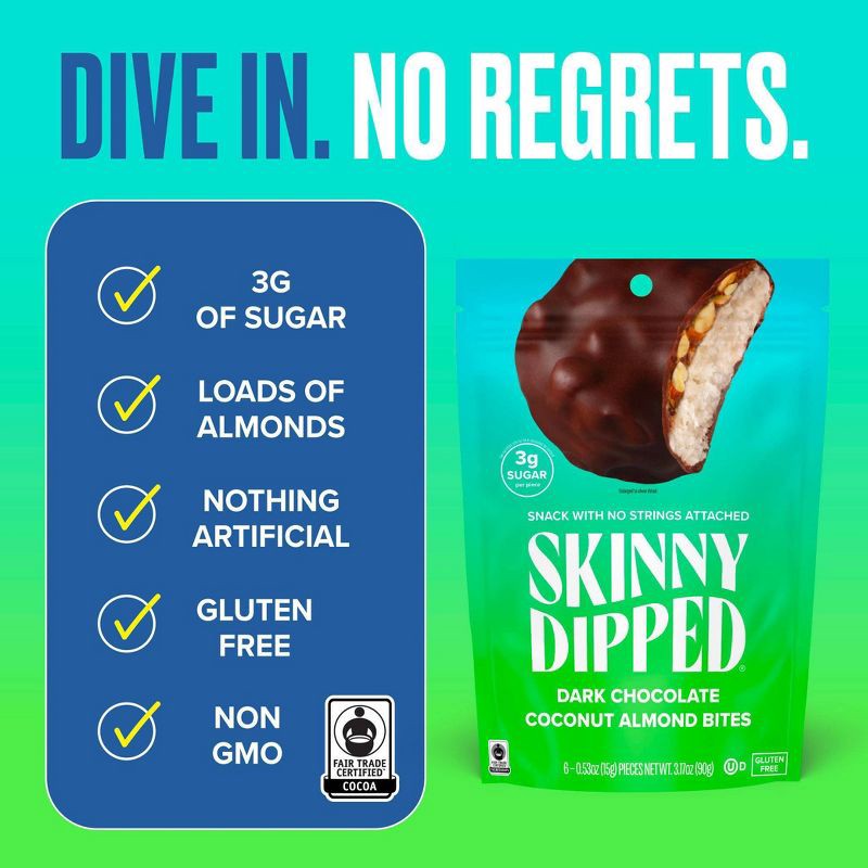 slide 3 of 9, SkinnyDipped Dark Chocolate Coconut Almond Bites - 3.17oz, 3.17 oz