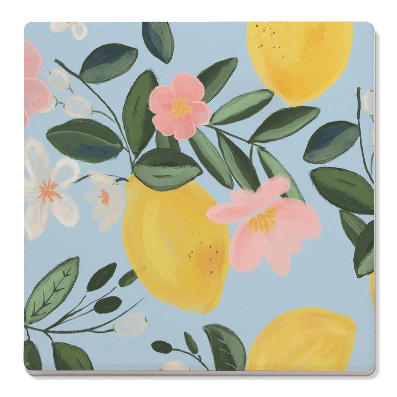 slide 1 of 3, Thirstystone Floral Lemons Square Coaster, 1 ct
