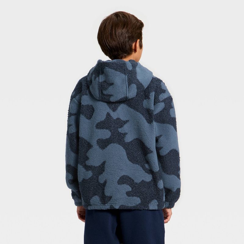 slide 2 of 3, Boys' High-Pile Fleece 1/2 Zip Hoodie - All In Motion™ Blue L, 1 ct