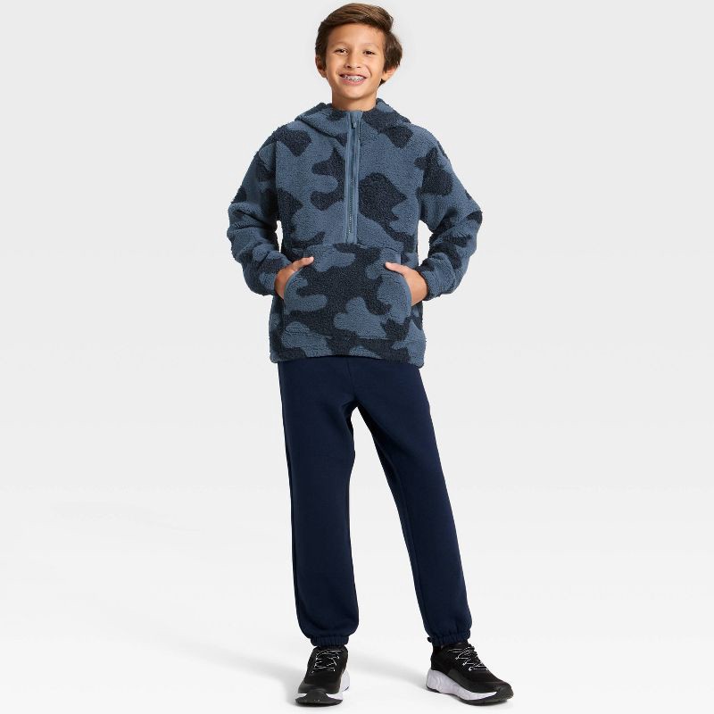 slide 3 of 3, Boys' High-Pile Fleece 1/2 Zip Hoodie - All In Motion™ Blue L, 1 ct