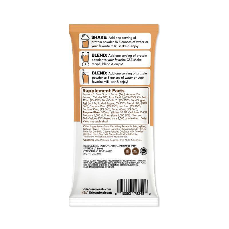 slide 9 of 9, Clean Simple Eats Protein Powder - Chocolate Peanut Butter - 1.2oz/1 Stick, 1.2 oz