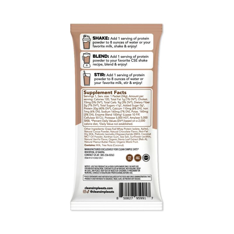 slide 9 of 9, Clean Simple Eats Protein Powder - Chocolate Brownie Batter - Whey Protein Isolate - 1.2oz/1 Stick, 1.2 oz