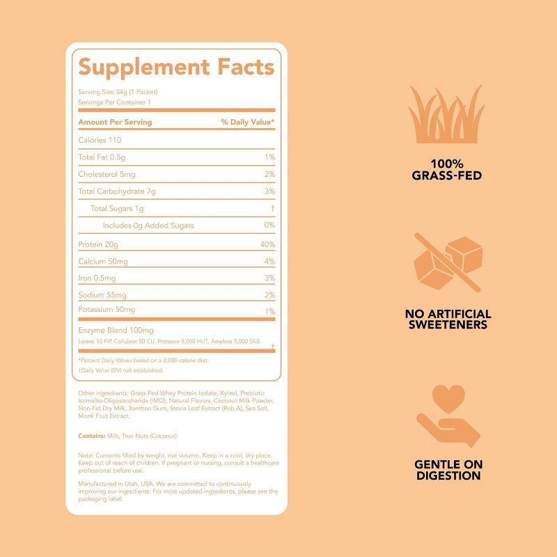 slide 5 of 9, Clean Simple Eats Protein Powder - Coconut Cream - Whey Protein Isolate - 1.2oz/1 Stick, 1.2 oz