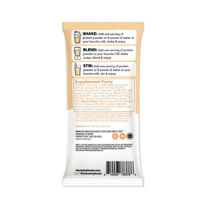 slide 9 of 9, Clean Simple Eats Protein Powder - Coconut Cream - Whey Protein Isolate - 1.2oz/1 Stick, 1.2 oz