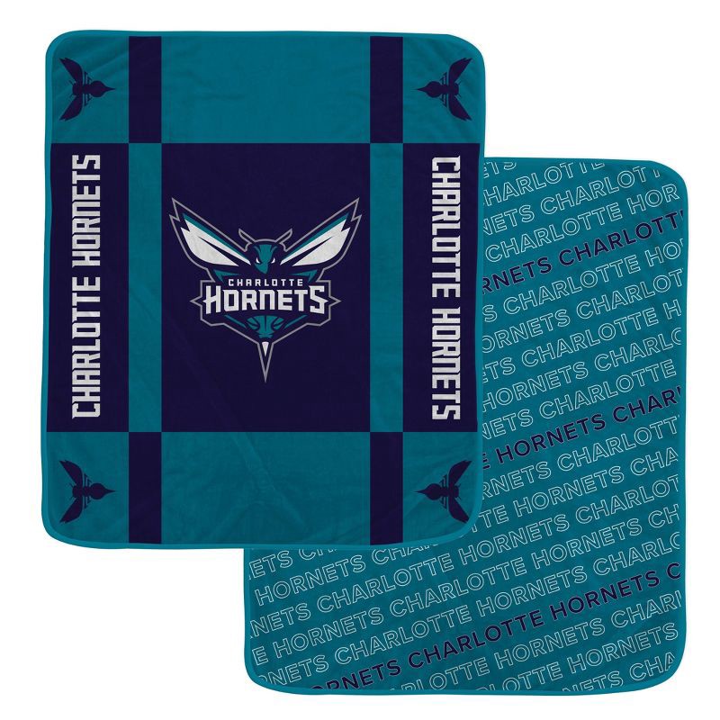 slide 1 of 3, NBA Charlotte Hornets 60"x70" Reverse Block Wordmark Double Sided Flannel Fleece Blanket, 1 ct